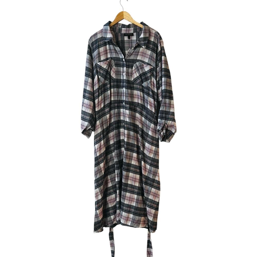 Lane Bryant Plaid Button Down Long sleeve Shirt Dress Size 24 Gray Multi - Picture 8 of 8
